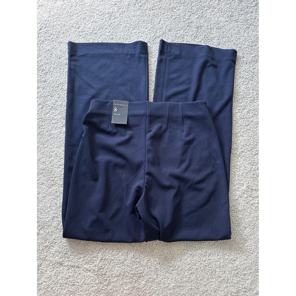 White House Black Market Wide Leg Pants 8R Officer Blue Slip On 570360391 NWT - Picture 2 of 4